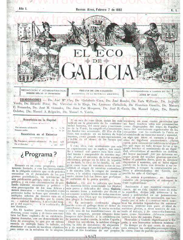 Eco de Galicia Newspaper number one - Founded by Jose Maria Cao Luaces