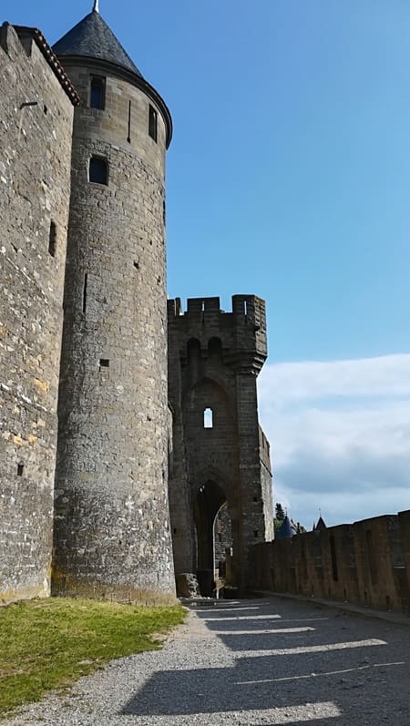 Defense towers on the second wall - Carcassonne Celebrates UNESCO Anniversary With art Carcassonn -France- is a medieval city in the south of France and has two sites classified by UNESCO on the list of World Heritage: the medieval city, double unice fortress in Europe, and the Canal du Midi.