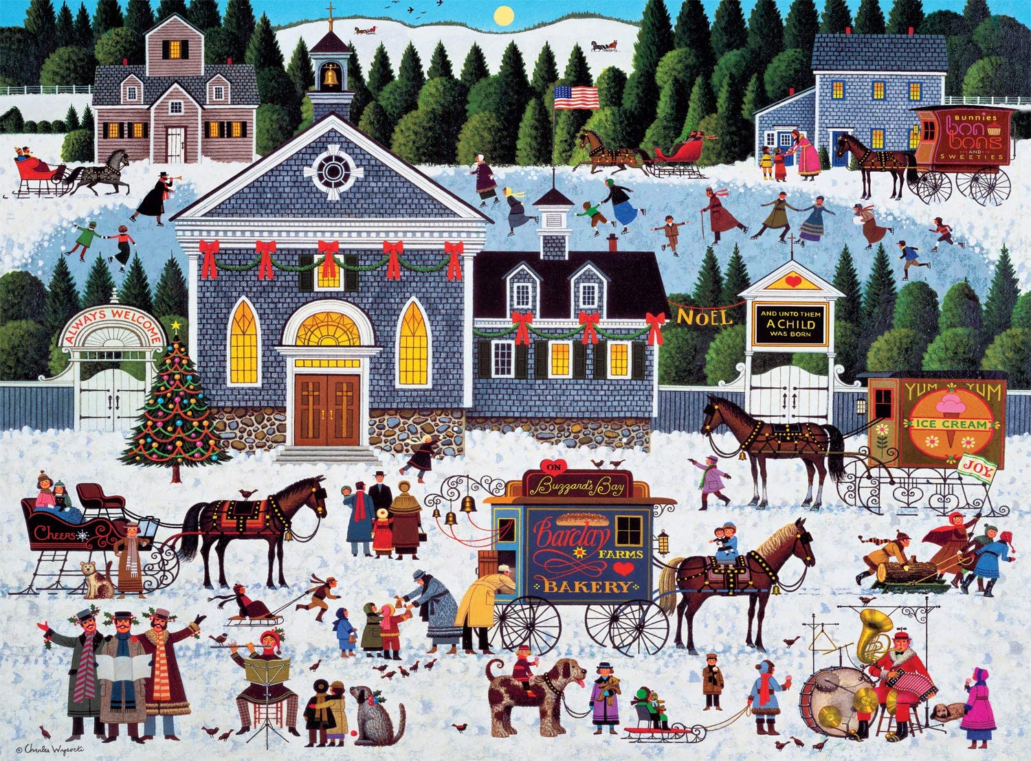 Charles Wysocki - Churchyard Christmas - Christmas Jigsaw Puzzle - 500 - 1000 Piece #Jigsaw #Puzzle #poster #prints #photo #DiY #vintage #toys