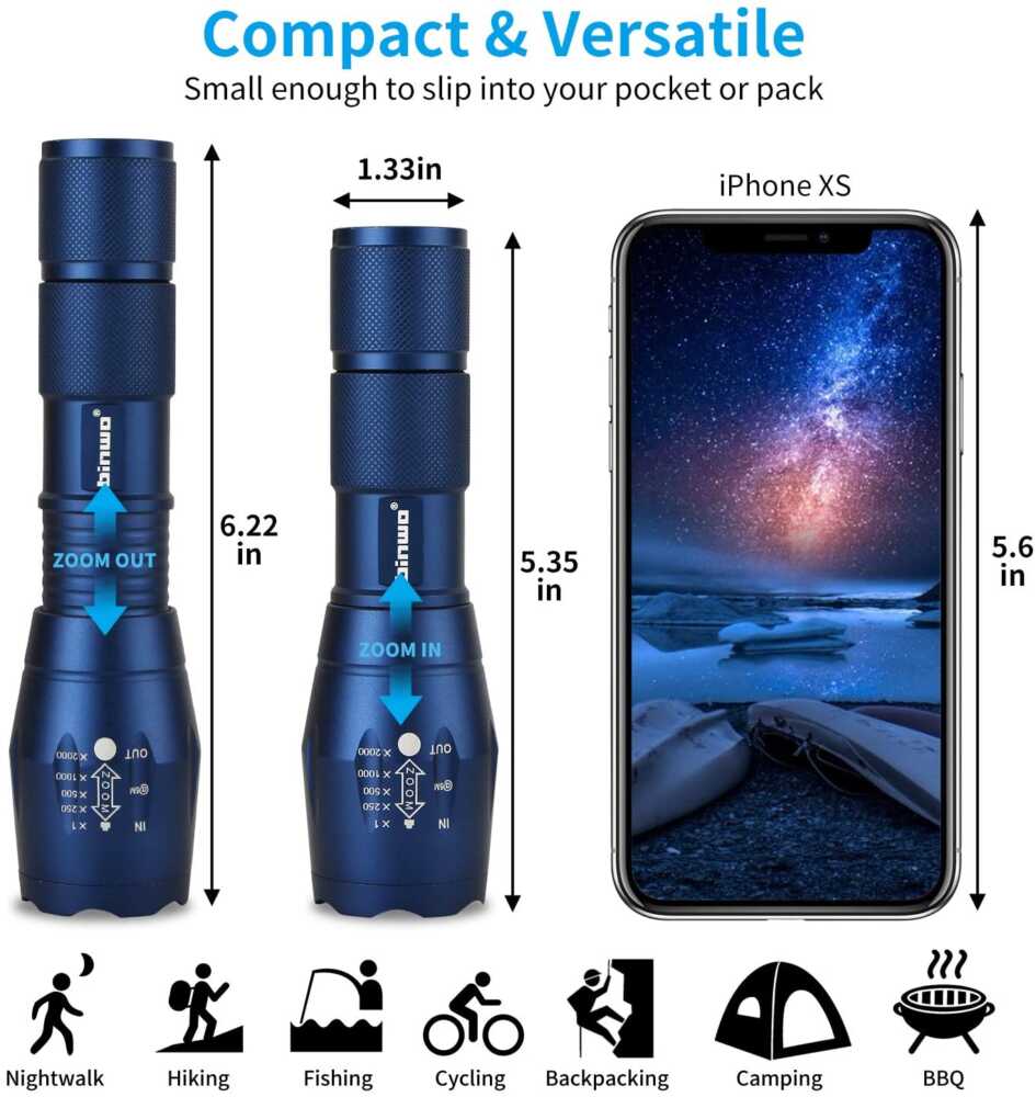 Handheld Flashlights - Travel Gadgets 2021 LED Tactical Flashlight, -Super Bright High Lumen XML T6 LED Flashlights Portable Outdoor Water Resistant Torch Light Zoomable Flashlight with 5 Light Modes