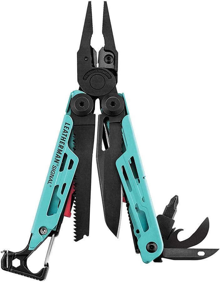Best Multitools 2022 -  Camping Accessories - LEATHERMAN, Signal Camping Multitool 2021 with Fire Starter, Hammer and Emergency Whistle, Robins Egg/Pink with Nylon Sheath