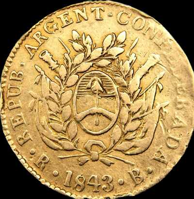 1840  Confederacion Argentina 2 Reales Gold