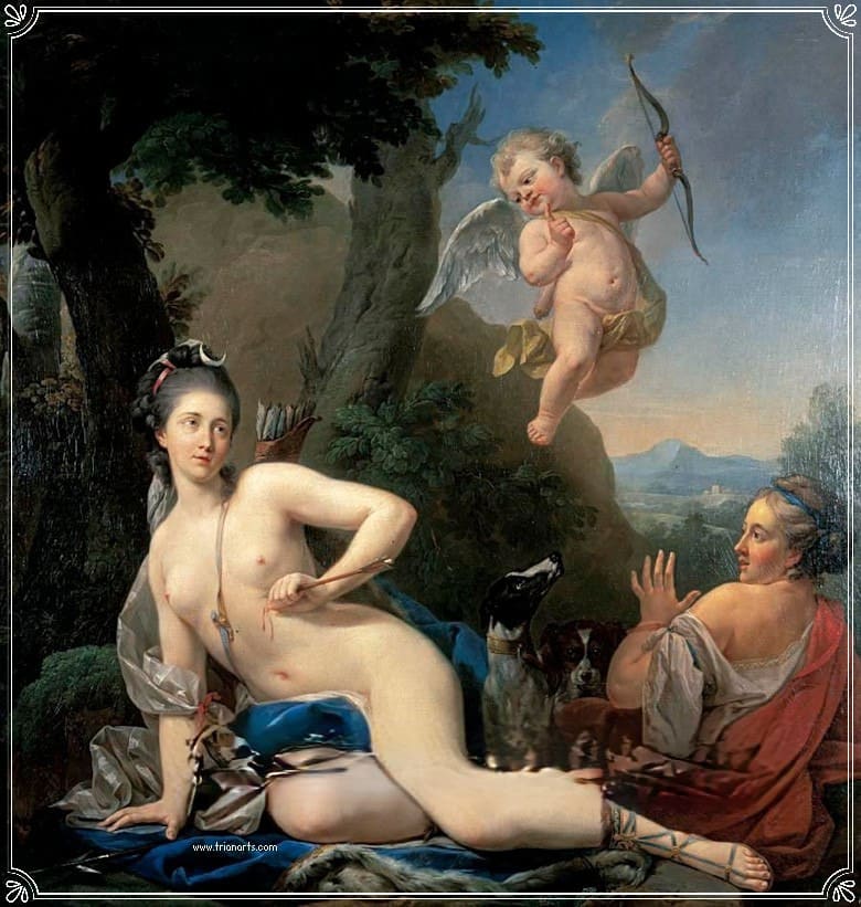 Charles-Andre Van Loo Nude Artwork - Allegorical Portrait Of A Lady As Diana Wounded By Cupid