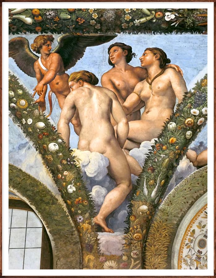 Cupid and Three Graces Nude Painting in Art Renaissance -Raffaello Sanzio Nude Artwork