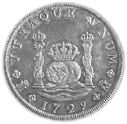 Real de a 8 “Columnario” minted at the Madrid Mint in 1729, under the reign of Felipe V, a unique specimen. The columnarios were never minted in gold, only in silver