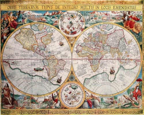 Map of the World (Orbis Terrarum) by Petrus Plancius 1594 - Sea Voyages for Passengers Ancient Times