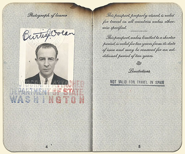 Salvaged passport of deceased passenger Burtis J. “Bert” Dolan. Courtesy of the Dolan family archives.